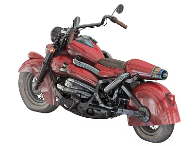 Red Cruiser Motorcycle With Black Seat And Classic Exhaust Pipe Design 3d model