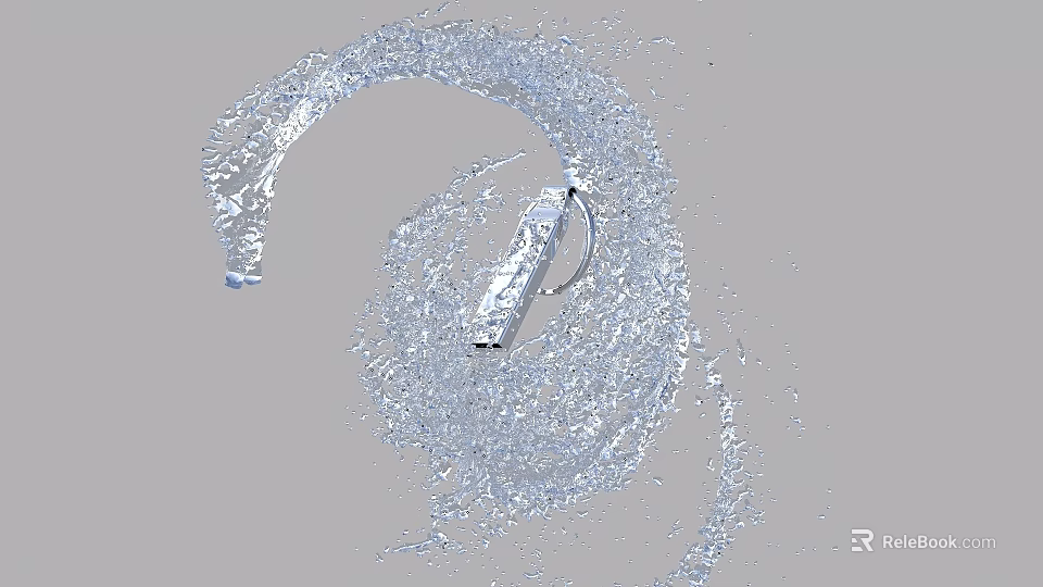 Silver Modern Device Surrounded By Dynamic Swirling Water Splash Design 3d model
