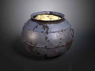 Vintage Metal Sculpture Carving With Rustic Pot Shaped Design And Handle 3d model