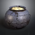 Vintage Metal Sculpture Carving With Rustic Pot Shaped Design And Handle