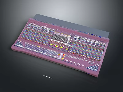 Electronic Circuit Board With Purple Base Dense Components And Wires For Devices 3d model