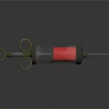 Detailed 3D Syringe Model Featuring Red Gray Metal Components And Needle