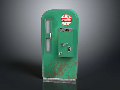 Vintage Green Coin Operated Vending Machine With Dr Pepper Logo And Rusty Surface 3d model