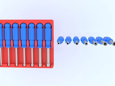 Blue Screwdriver Tool Set With Ergonomic Handle And Various Bits For Hardware Work 3d model