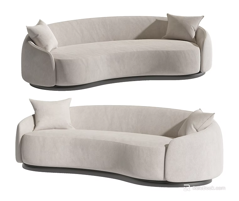 Modern Curved Sofa Design With Light Beige Fabric And Decorative Pillows 3d model 