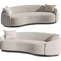 Modern Curved Sofa Design With Light Beige Fabric And Decorative Pillows