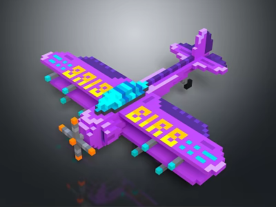 Pixel Art Purple Airplane with Yellow and Blue Details Numbers 9919 and Letters BIRB 3d model