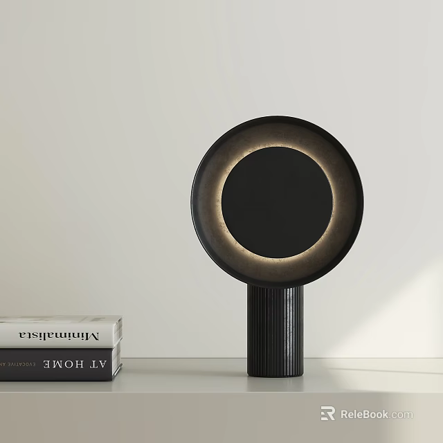 Modern Minimalist Table Lamp With Circular Ring Light And Striped Cylindrical Base 3d model
