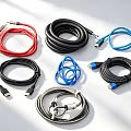 Industrial Equipment Cables With Colorful USB HDMI Connectors Coiled On White Background