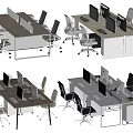 Modern Office Workstations With Multiple Desks Computer Monitors And Ergonomic Chairs 3d model