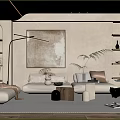 Modern Living Room Interior Design With Beige Sofa Decorative Painting Floor Lamp And Green Plants