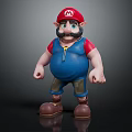 3D Cartoon Character Model With Red Hat Brown Mustache Blue Overalls And Shoes