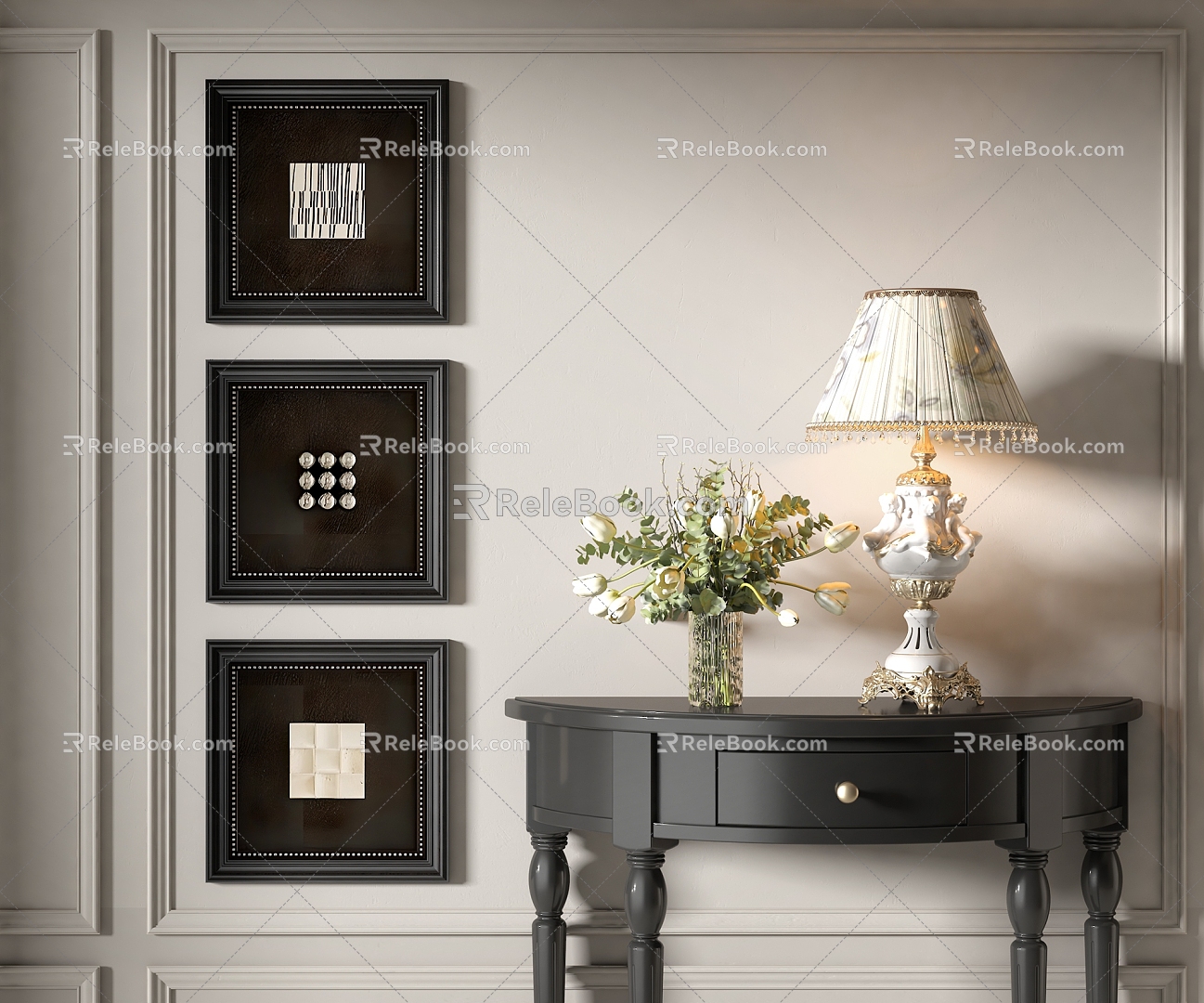 French Decorative Painting European Decorative Painting Antique Decorative Painting Black Decorative Painting French Entrance Cabinet End View Decorative Painting Combination 3d model