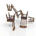 Fallen Wooden Chairs With Damaged Structure And Broken Parts On White Background
