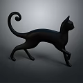 Black Cat Sculpture With Curled Tail Walking Pose On Dark Background 3d model