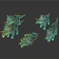 Realistic 3D Triceratops Character Models With Gray Background And Smoke Effects