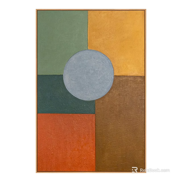 Modern Abstract Landscape Painting Featuring Colorful Geometric Blocks And Central Circular Shape 3d model 