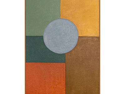 Modern Abstract Landscape Painting Featuring Colorful Geometric Blocks And Central Circular Shape 3d model