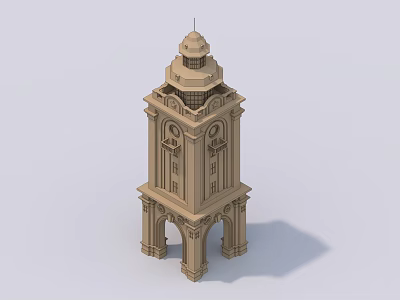 European Architecture Tower Featuring Arched Doors Decorative Windows And Dome Spire 3d model