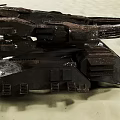Vintage Rusty Battle Tank on Sandy Terrain Featuring Blue Glowing Light