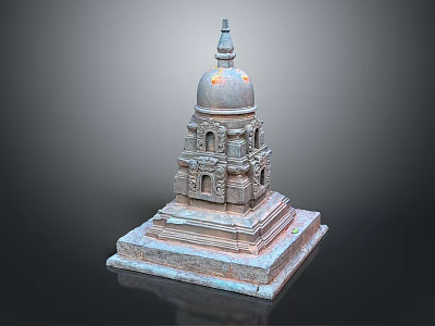 Traditional Stone Pagoda Architecture With Multi tiered Structure Dome Top And Square Base Design 3d model