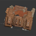 Red Brick Building Component With Symmetric Columns Arched Opening Metal Rods And Brackets
