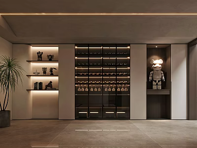 Modern Wine Cabinet With Glass Doors Wine Bottles And Decorative Shelves 3d model