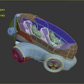 Cartoon Style Car With Blue Brown Purple Wheels Transparent Roof Red White Seats Green Headlights