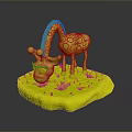 Cartoon Game Character Giraffe With Yellow Brown Spots Big Blue Eyes And Green Grass Base