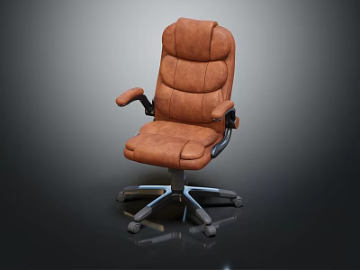Comfortable Brown Leather Office Chair With High Back Armrests And Wheeled Base 3d model