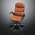 Comfortable Brown Leather Office Chair With High Back Armrests And Wheeled Base