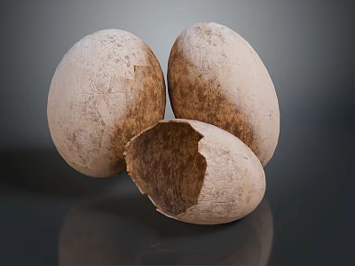 Household Decorative Eggshell Crafts Three Eggs With Broken Shell Cracks And Stains 3d model