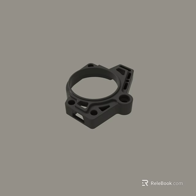 Black Mechanical Bracket Component With Circular Hole And Multiple Mounting Points 3d model 