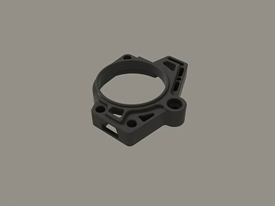 Black Mechanical Bracket Component With Circular Hole And Multiple Mounting Points 3d model