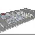 Industrial Equipment Setup With Red Valves Pipelines Platform And Storage Tanks
