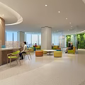 Modern Lobby Interior Design With Curved Architecture Wooden Walls Living Plant Wall And Colorful Seating