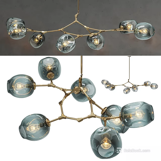 Modern Luxury Glass Globe Chandelier With Gold Branch Design And LED Lights 3d model 