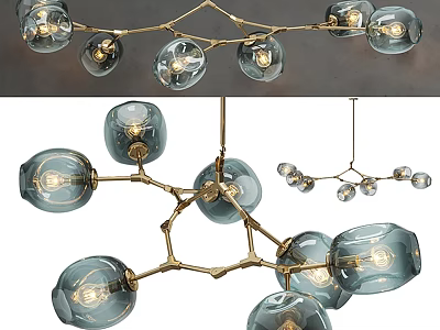 Modern Luxury Glass Globe Chandelier With Gold Branch Design And LED Lights 3d model