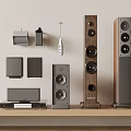 Modern Home Audio Systems With Wall Mounted Small Speakers Floorstanding Soundbar Black Gray Wooden