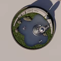 Garden Ornament Featuring Large Spoon Sculpture Circular Pond Green Grass And Stones