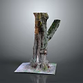 Natural Wooden Tree Stump Decoration With Solid Stone Base And Rough Texture 3d model