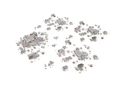 Gray Gravel Pieces Scattered on White Background with Small and Medium Size 3d model