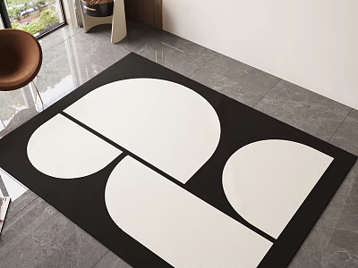 Square Rug With Black And White Geometric Patterns In Room 3d model