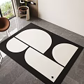 Square Rug With Black And White Geometric Patterns In Room 3d model
