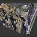 3D Terrain Model of Mine Quarry Featuring Rock Layers Vegetation Roads And Mining Traces