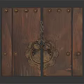 Antique Wooden Door With Intricate Carved Patterns And Brass Lock
