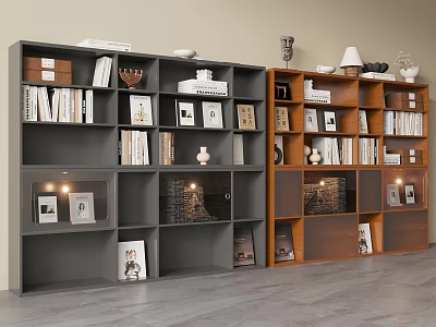 Modern Dual Color Floor Standing Bookshelf With Books Decorations And Built In Warm Ambient Lights 3d model