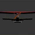 Red Biplane Model Toy With White Wing Patterns Gray Body Orange Propeller And Checkerboard Base