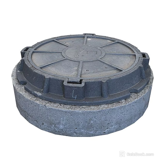 Industrial Heavy Duty Cast Iron Manhole Cover With Concrete Base For Sewer Systems 3d model 