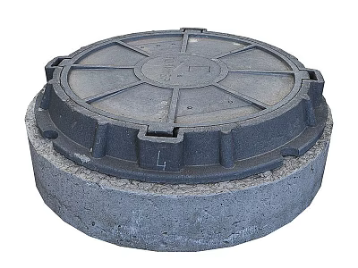 Industrial Heavy Duty Cast Iron Manhole Cover With Concrete Base For Sewer Systems 3d model